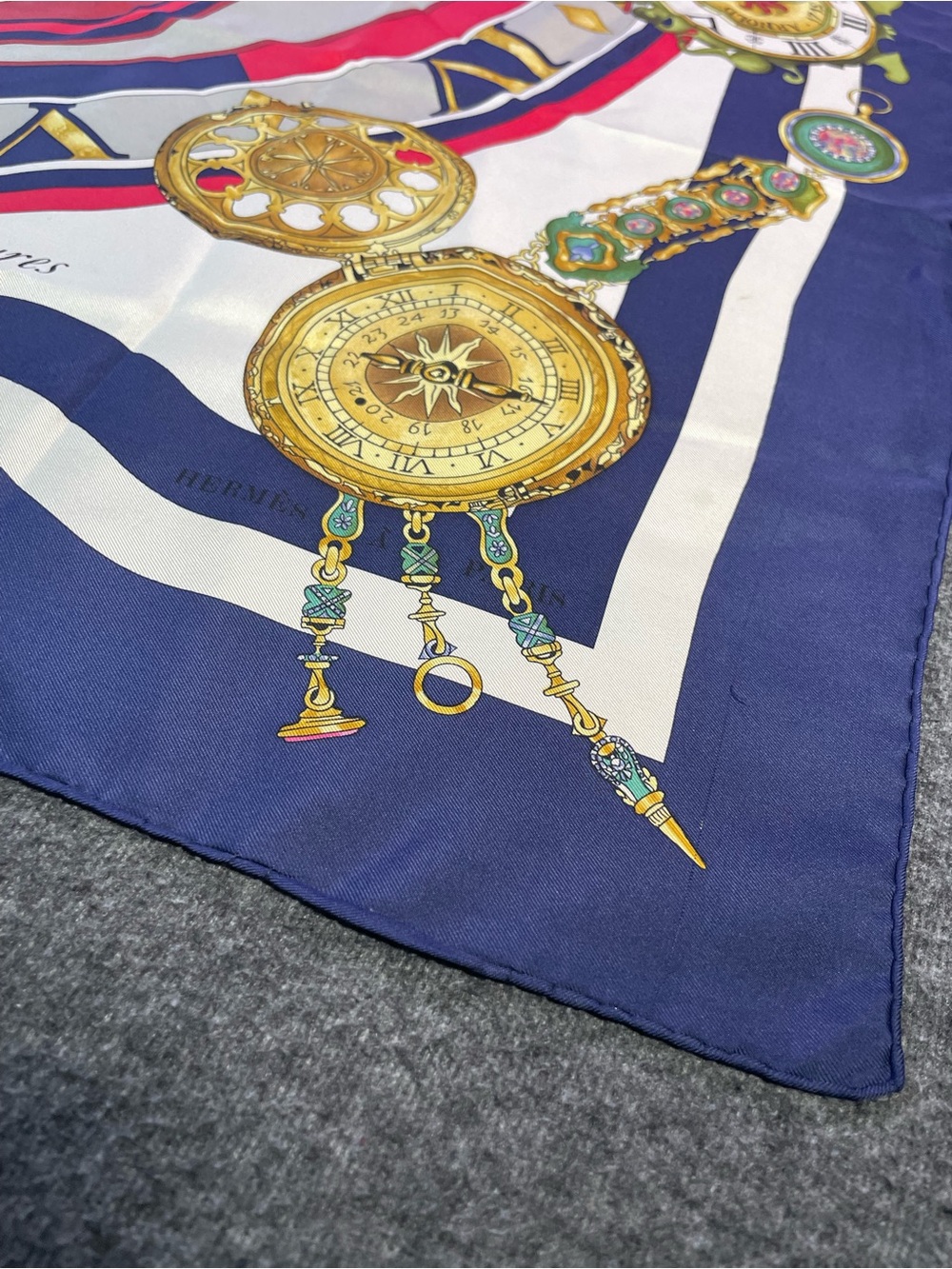 Hermes Multicolor Silk Scarf with Navy, Red, White and Gold Accents - Picture 5 of 16